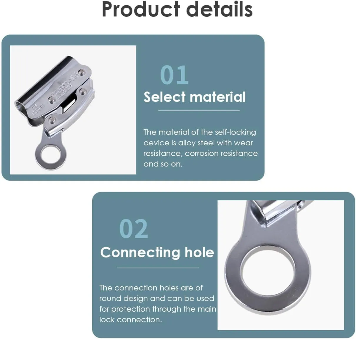 Wokyo Self Locking Rope Grab Stainless Steel Removable Trailing Fall Arrester Anti Fall Protection Equipment Rope Grab Ascender for Rocking Climbing