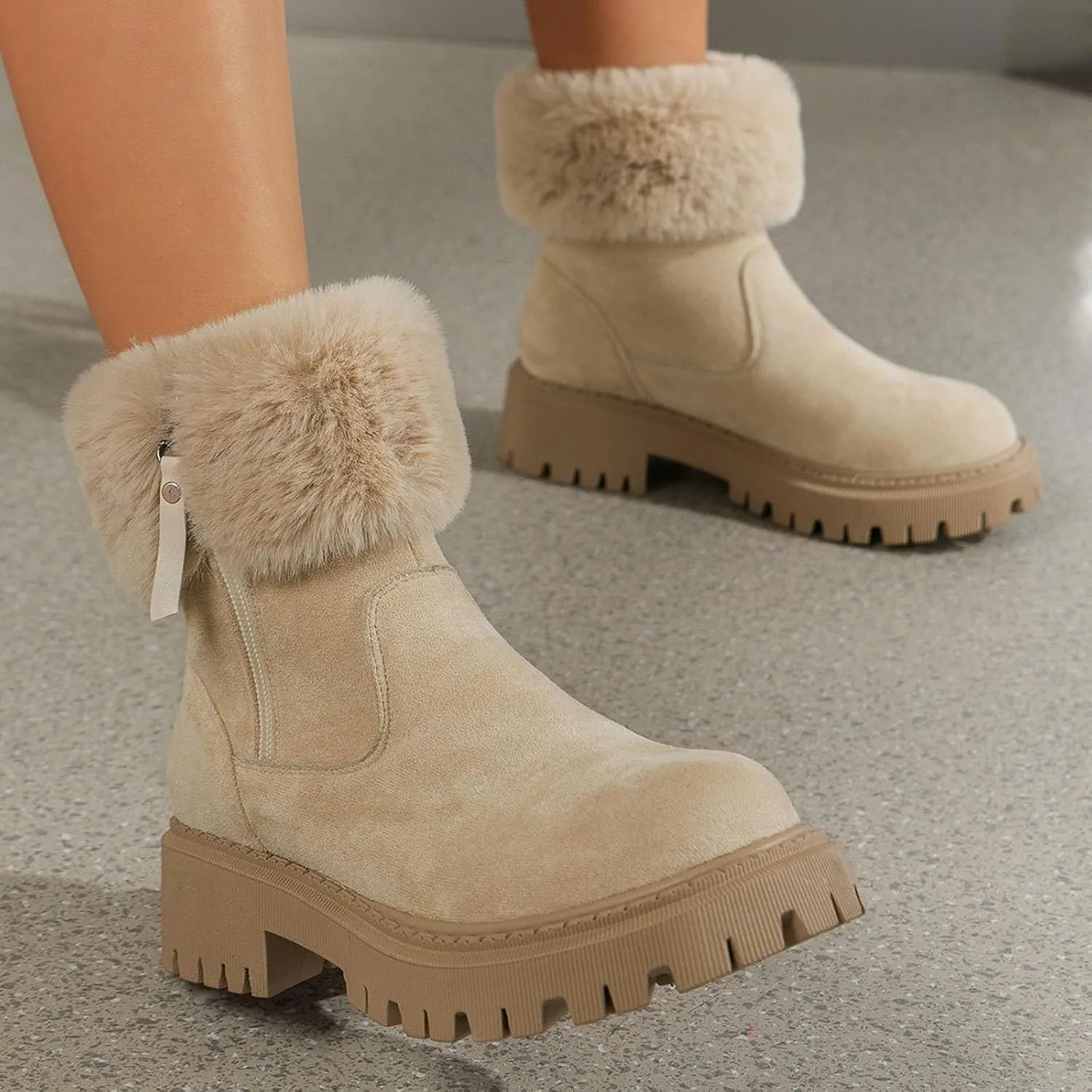 Women's Boots Classic Suede Snow Booties Warm Fashion Short Boots Women's Slip On Boot Comfortable Winter Boot Walking Ankle Booties Lightweight Fall Boots with Side Zipper