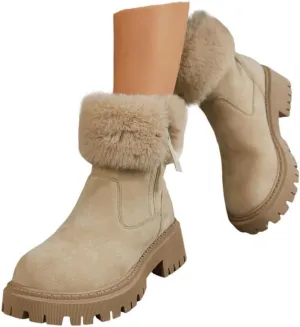 Women's Boots Classic Suede Snow Booties Warm Fashion Short Boots Women's Slip On Boot Comfortable Winter Boot Walking Ankle Booties Lightweight Fall Boots with Side Zipper