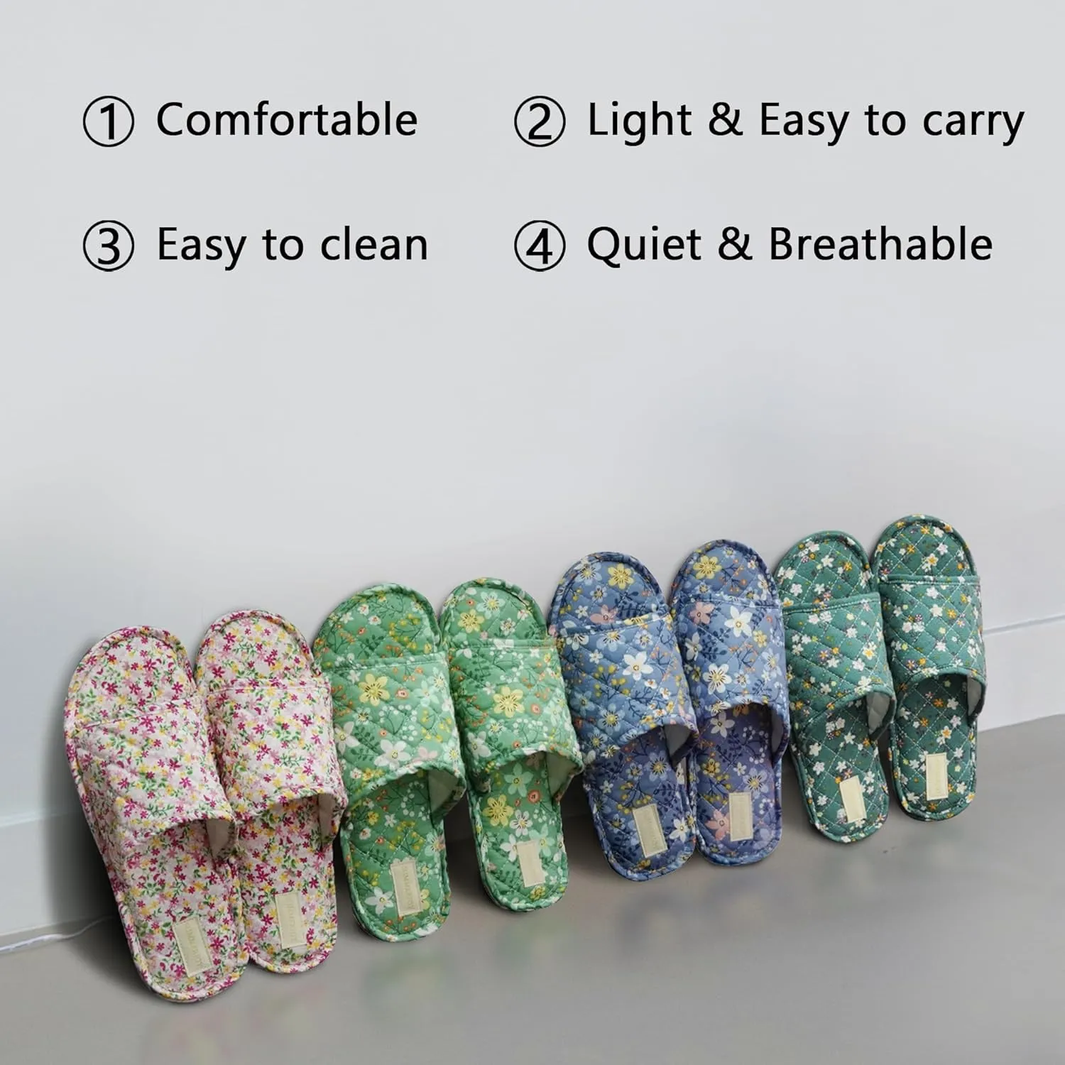 Women's Floral Open Toe Summer Spa Slippers, Lightweight, Comfortable, Portable, Multi-Use