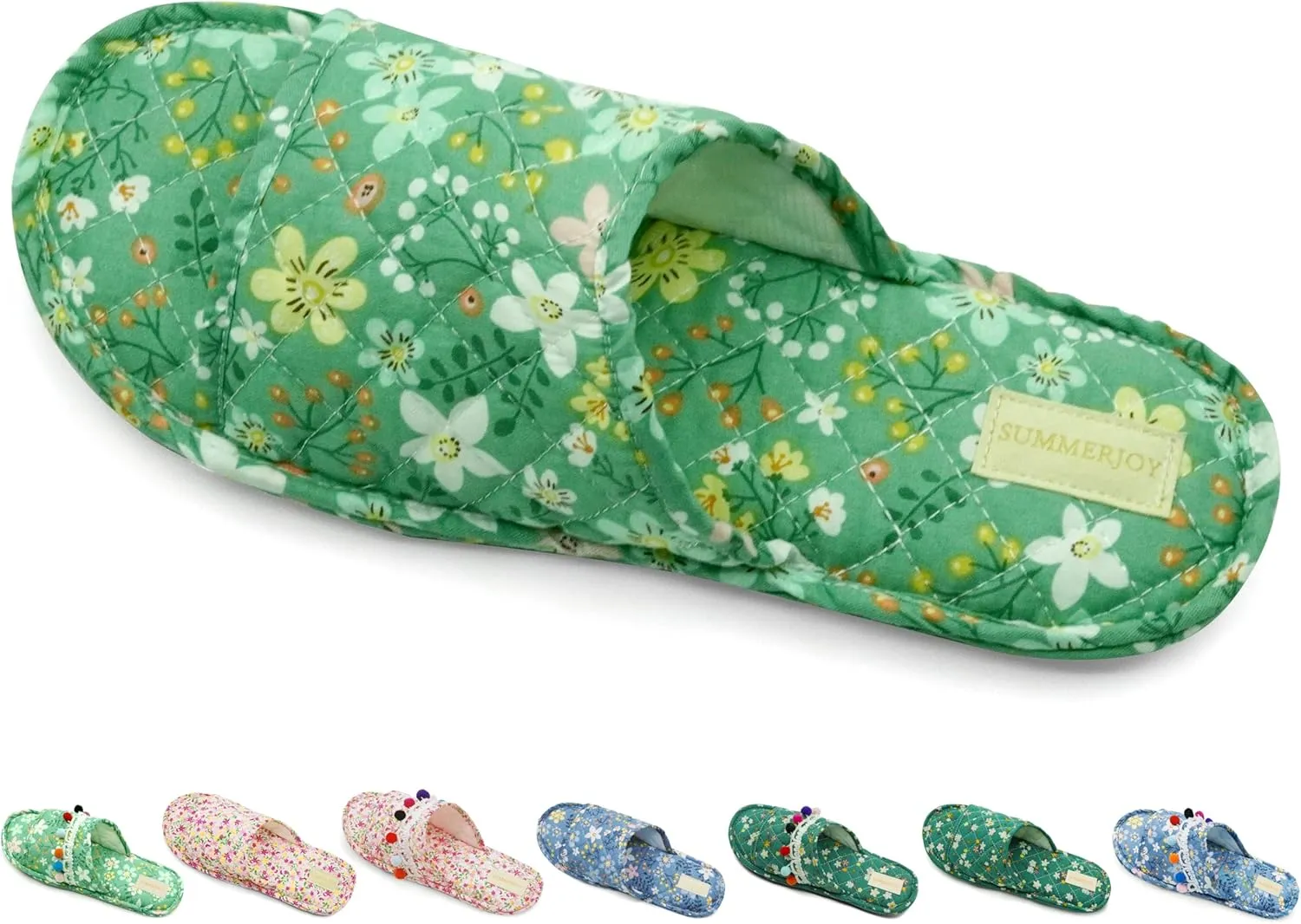Women's Floral Open Toe Summer Spa Slippers, Lightweight, Comfortable, Portable, Multi-Use
