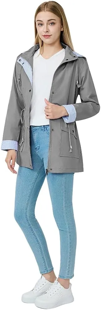 Women's raincoat windbreaker waterproof lightweight lining detachable hooded rainproof jacket