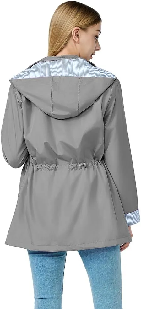 Women's raincoat windbreaker waterproof lightweight lining detachable hooded rainproof jacket