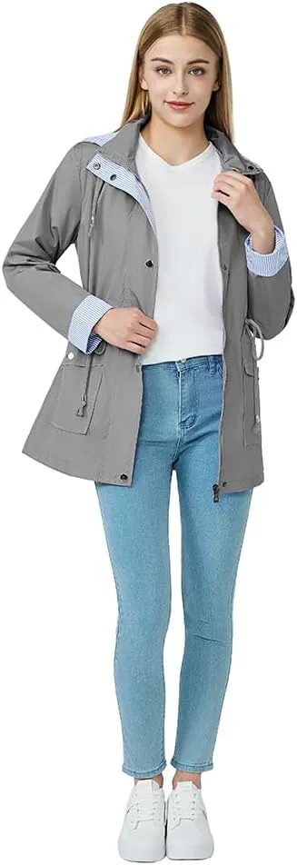 Women's raincoat windbreaker waterproof lightweight lining detachable hooded rainproof jacket