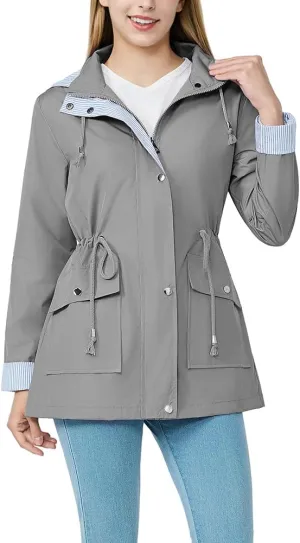 Women's raincoat windbreaker waterproof lightweight lining detachable hooded rainproof jacket