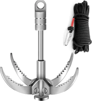 WWYJ Grapple Hook, Stainless Steel Claw, Suitable for Survival, Camping, Hiking, Fishing, Salvage, and Underwater Salvage