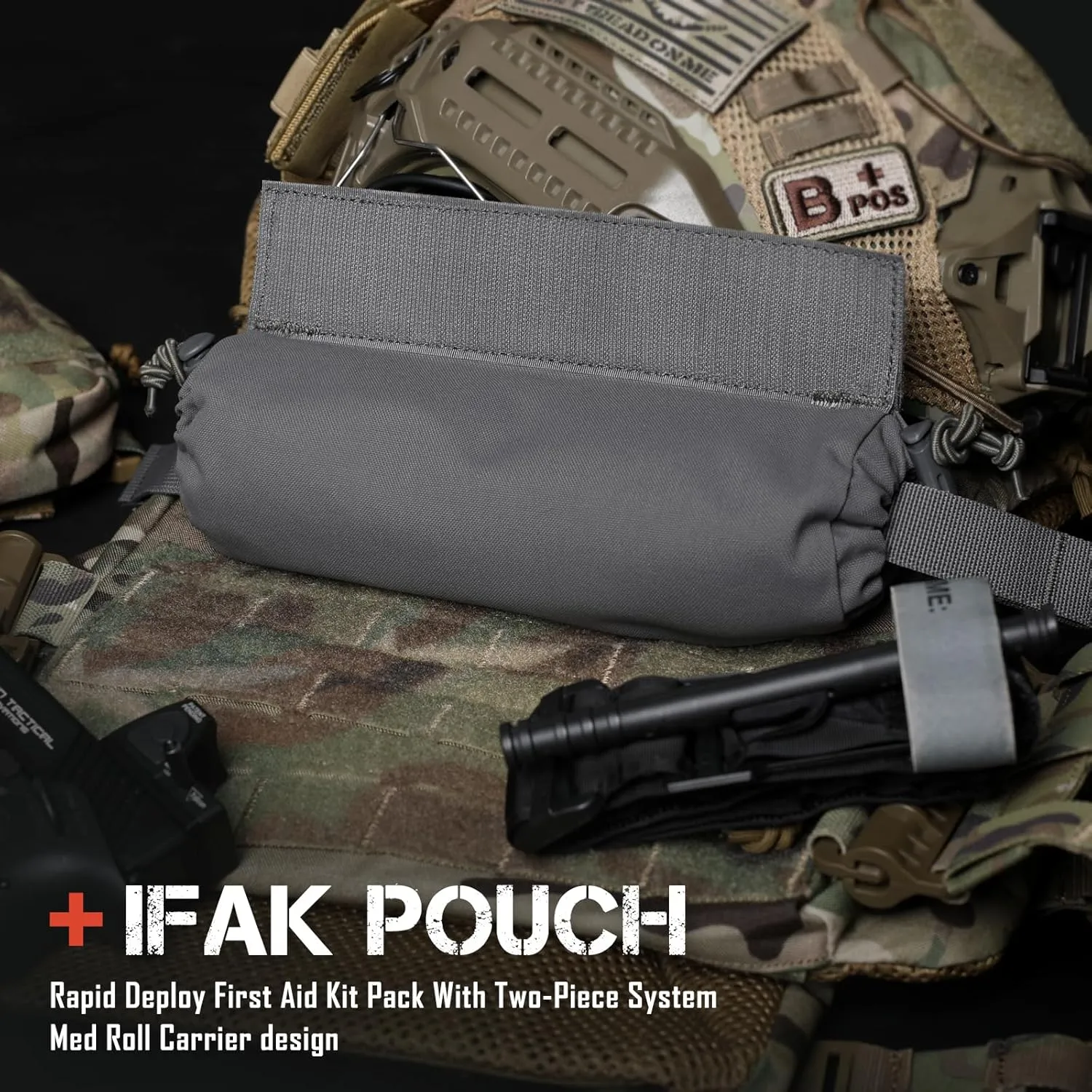 WYNEX Tactical First Aid Drop Dump Pouch, Medical Trauma Roll Up Drop Pouch EMT IFAK Sub Abdominal Carrying Bag with Hook-N-Loop for Chest Rig Vest