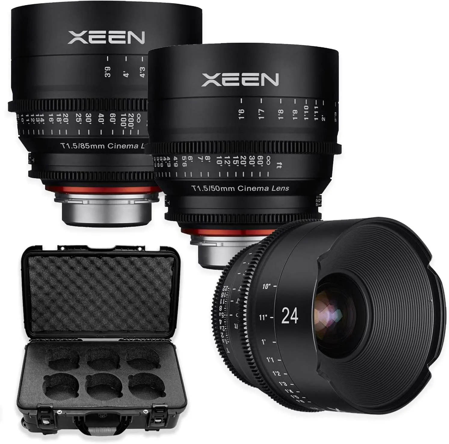 Xeen 24mm, 50mm, 85mm T/1.5 Professional Cinema Series Lens Bundle for Canon Mount Cameras by Rokinon