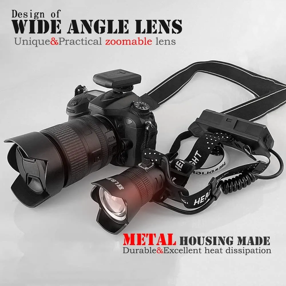 XHP90 LED Hunting Headlamp, 90000 USB Rechargeable Headlamps with Red Lights, Zoomable, Super Bright, Gifts for Men, for Power Outages, Hurricane, Camping