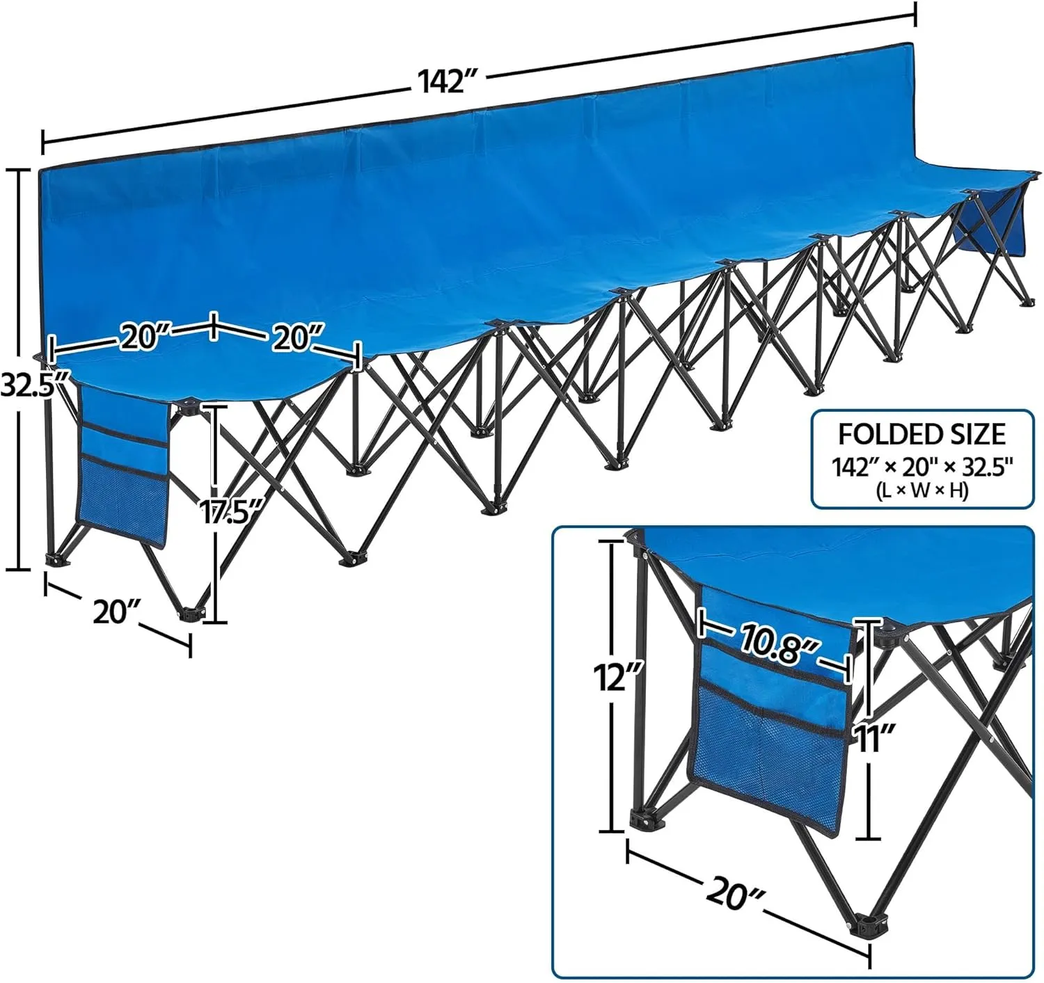 Yaheetech Foldable Sideline Bench 600D Oxford Double Layer Fabric