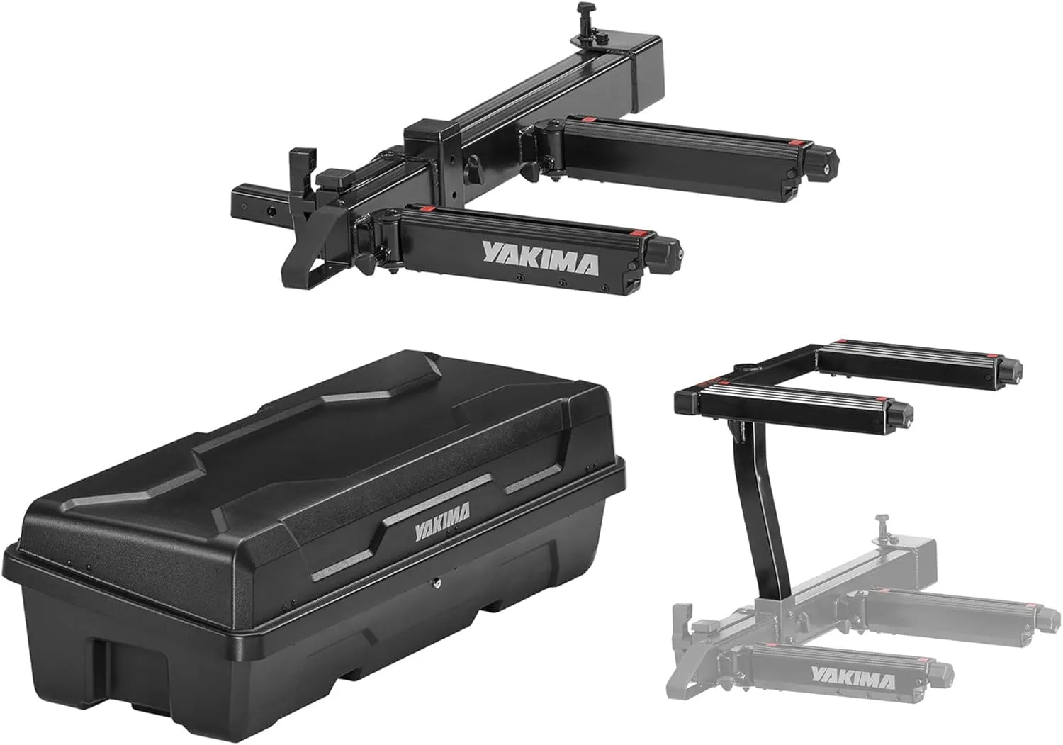 Yakima EXO SwingBase Hitch Base Rack with EXO GearLocker Car Rooftop Cargo Box and EXO TopShelf Second Level Hitch Base Rack Storage, Black