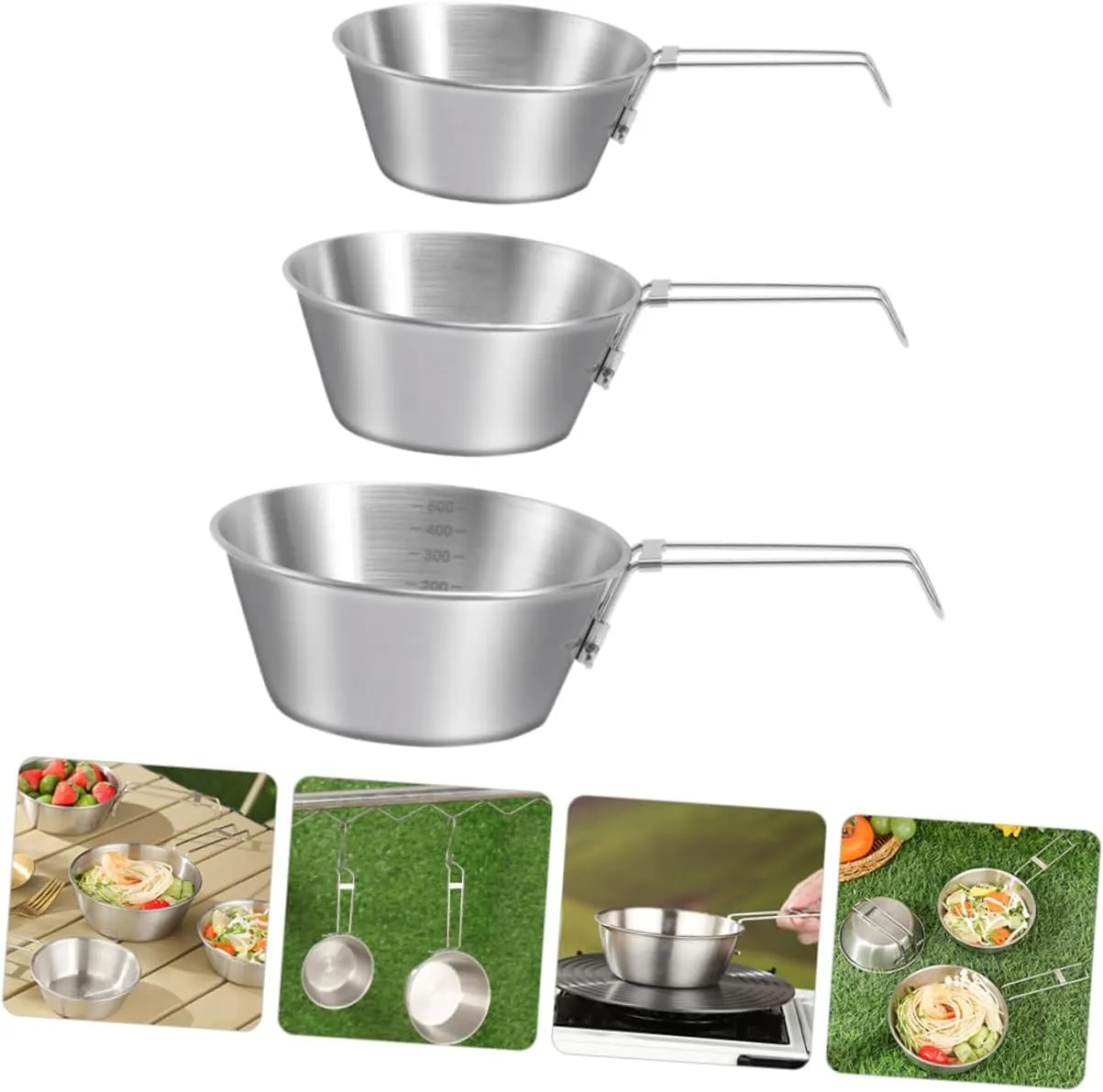YARNOW 3sets Stainless Steel Camping Bowl Set Compact Collapsible Bowl with Handle for 3pcs*3