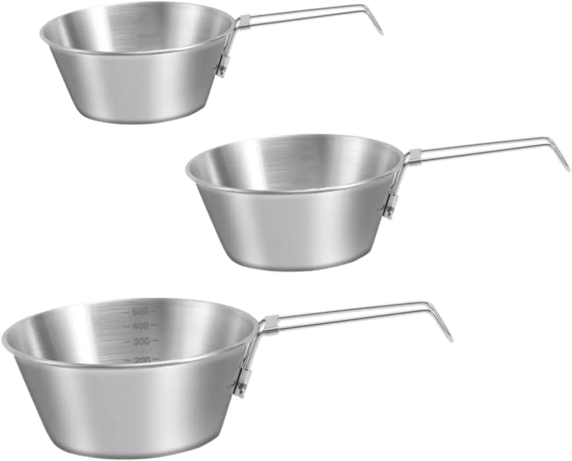 YARNOW 3sets Stainless Steel Camping Bowl Set Compact Collapsible Bowl with Handle for 3pcs*3