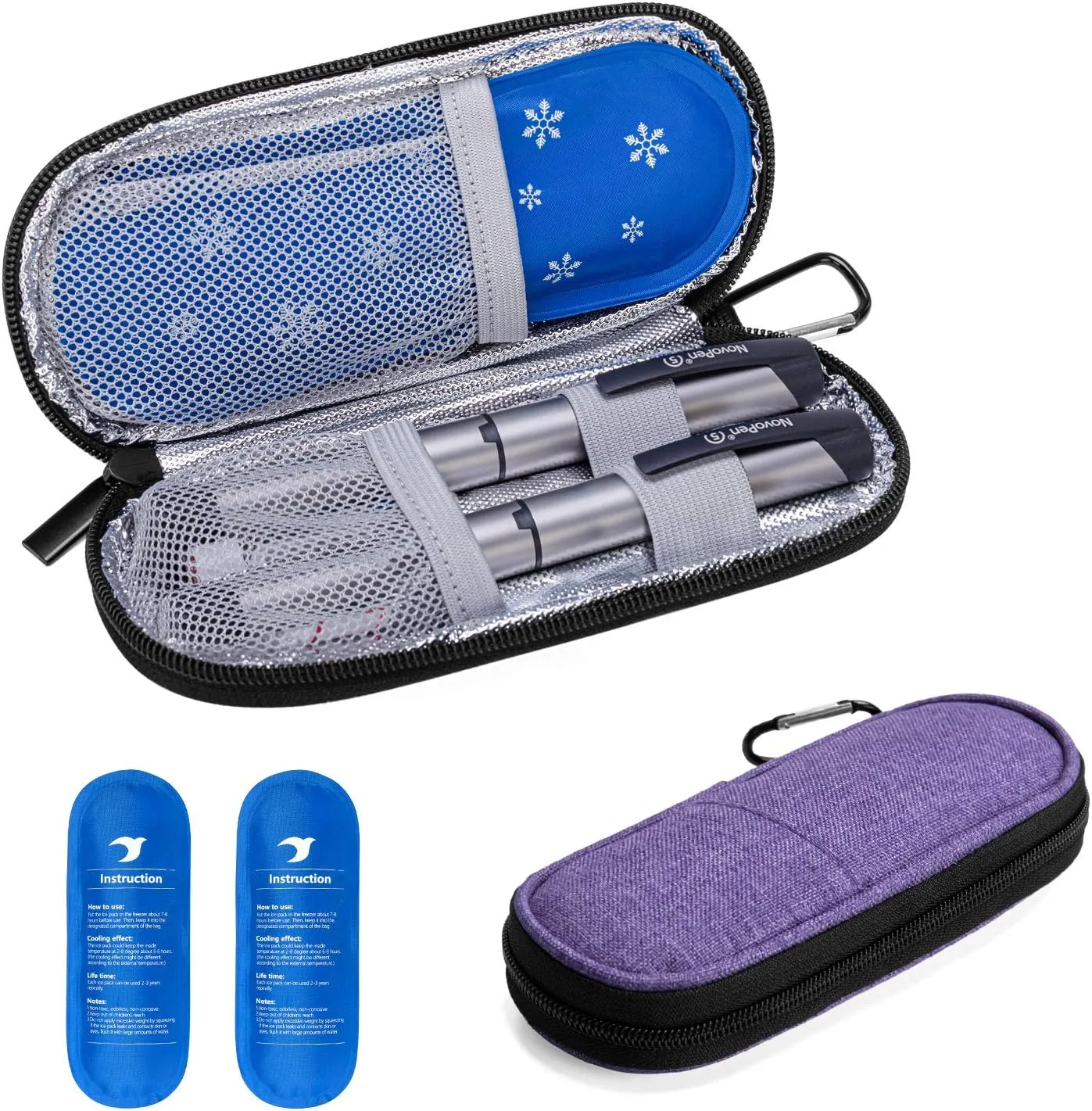 Yarwo Insulin Cooler Travel Case with 2 x TSA Approved Ice Packs, Diabetic Supplies Organizer Insulated Cooling Bag for Insulin Pens, Syringes and Diabetes Testing Kit, Lightweight for Trip, Purple