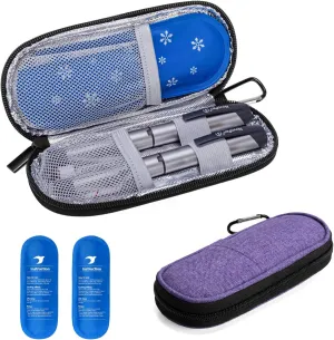 Yarwo Insulin Cooler Travel Case with 2 x TSA Approved Ice Packs, Diabetic Supplies Organizer Insulated Cooling Bag for Insulin Pens, Syringes and Diabetes Testing Kit, Lightweight for Trip, Purple
