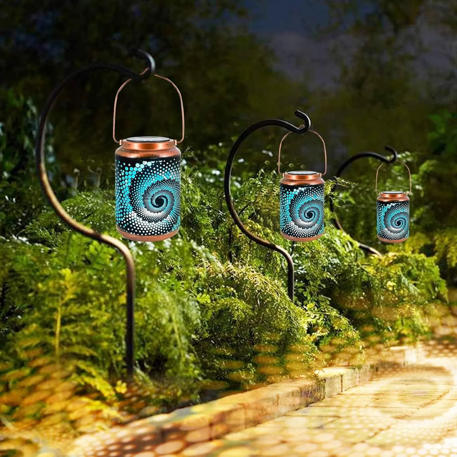 YISITEONE 4-Pack Mosaic Bohemian Outdoor Solar Lanterns, Waterproof Blue Table Lights, Turkish Moroccan Decorations for Garden Patio Yard Lawn Front Porch, Gardening Gifts for Women Mom Grandma