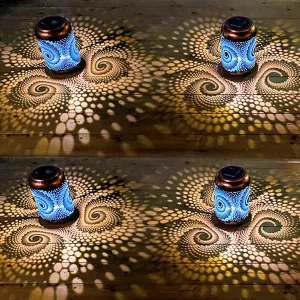 YISITEONE 4-Pack Mosaic Bohemian Outdoor Solar Lanterns, Waterproof Blue Table Lights, Turkish Moroccan Decorations for Garden Patio Yard Lawn Front Porch, Gardening Gifts for Women Mom Grandma