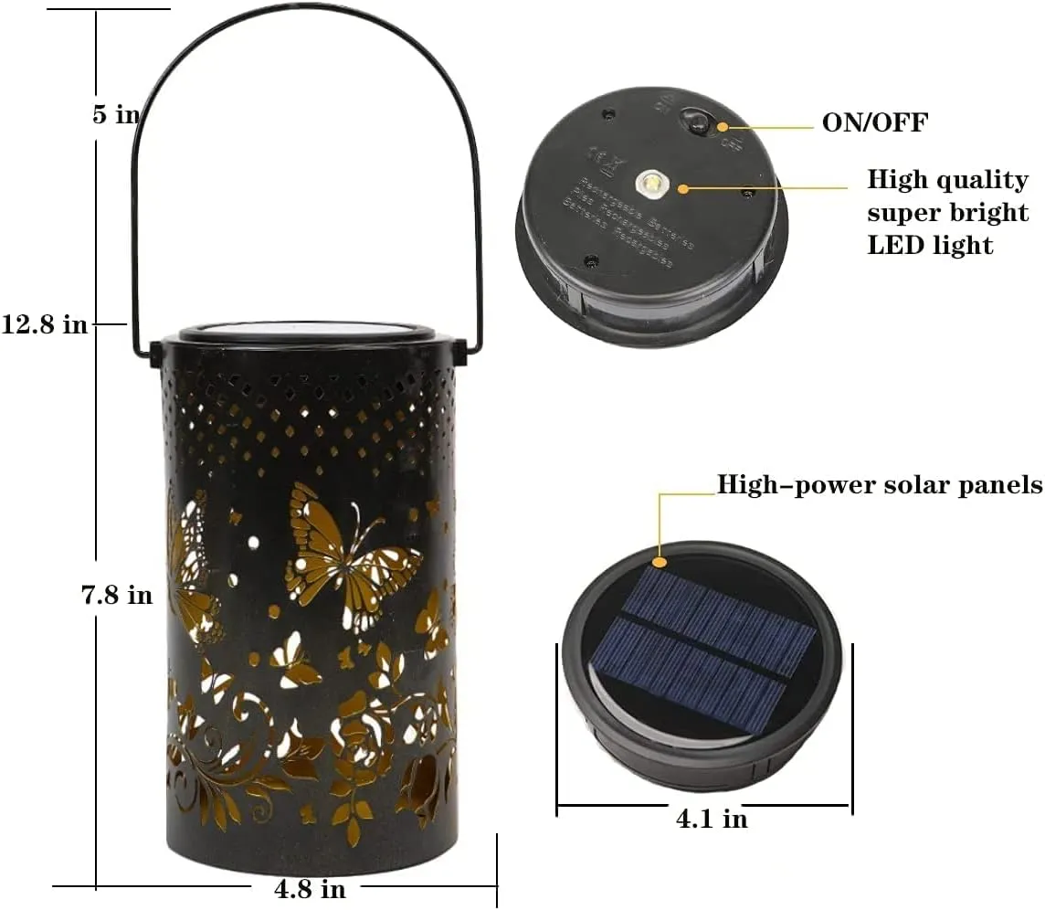 YJFWAL Big Butterfly Solar Lantern Lights Hanging Light Outdoor Gift for Mate, Friends, Pathway Lights Solar Table Light Waterproof for Garden, Patio, Lawn, Yard, Deck, Party Deco (No Shepherd Hook)