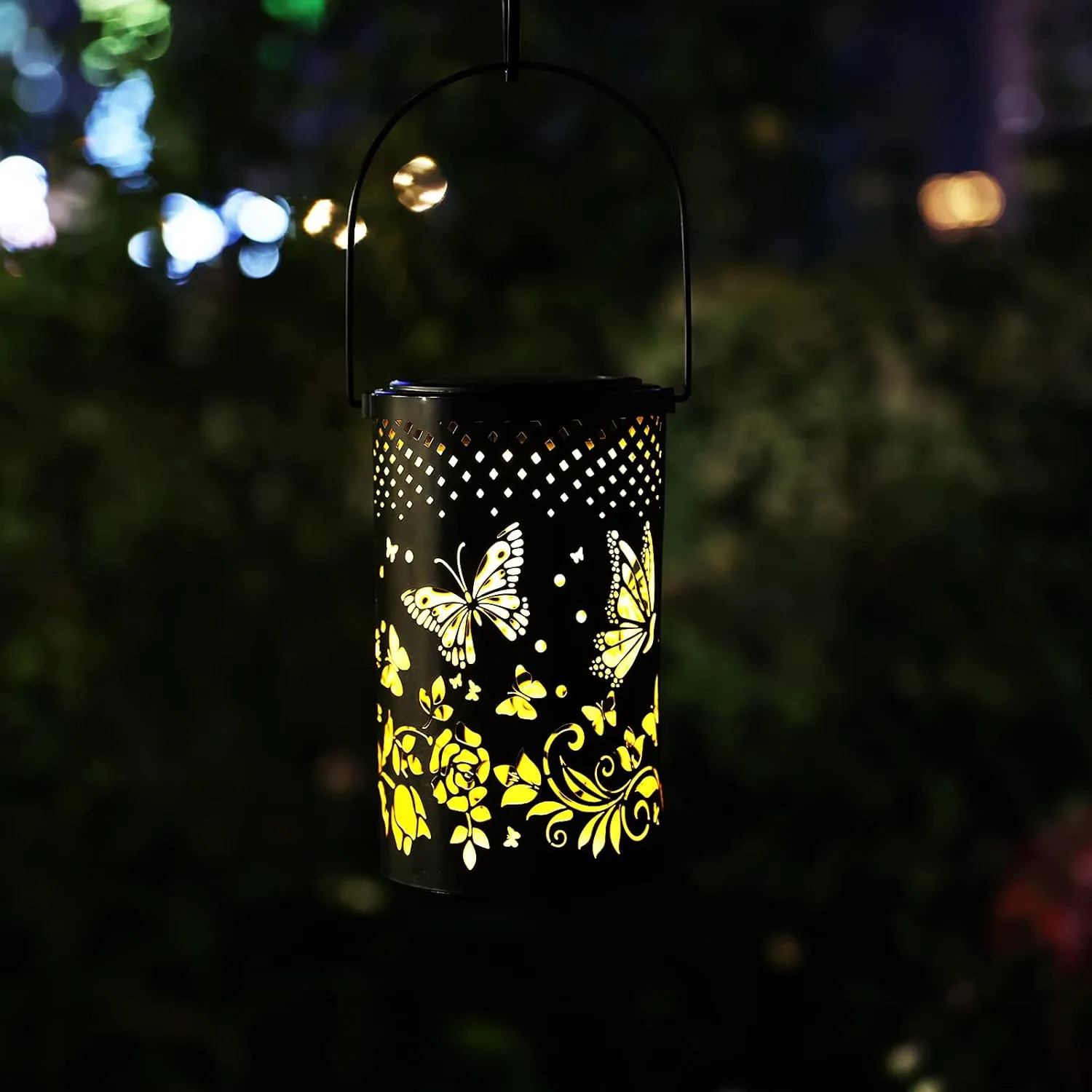 YJFWAL Big Butterfly Solar Lantern Lights Hanging Light Outdoor Gift for Mate, Friends, Pathway Lights Solar Table Light Waterproof for Garden, Patio, Lawn, Yard, Deck, Party Deco (No Shepherd Hook)