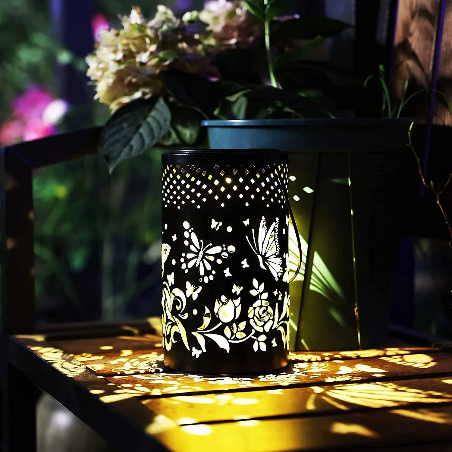 YJFWAL Big Butterfly Solar Lantern Lights Hanging Light Outdoor Gift for Mate, Friends, Pathway Lights Solar Table Light Waterproof for Garden, Patio, Lawn, Yard, Deck, Party Deco (No Shepherd Hook)