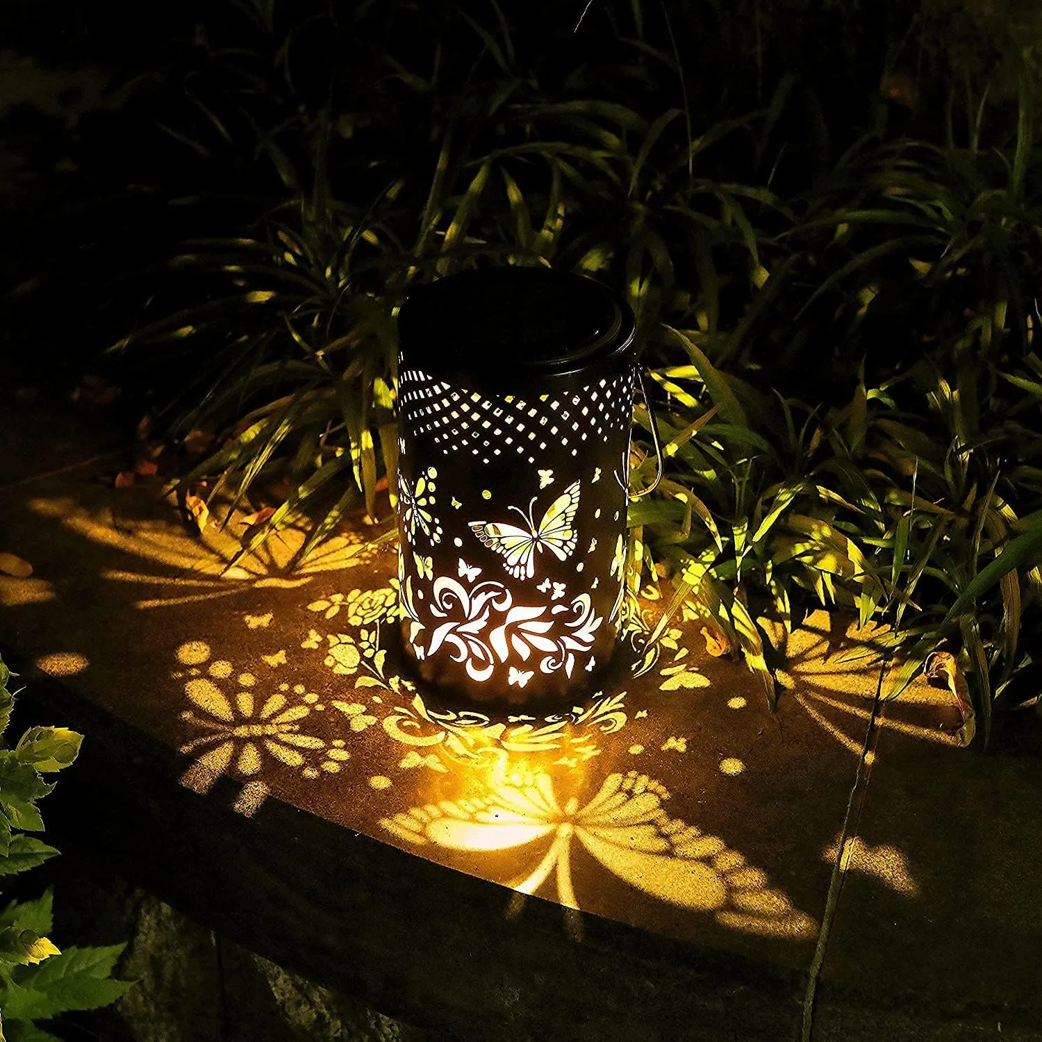YJFWAL Big Butterfly Solar Lantern Lights Hanging Light Outdoor Gift for Mate, Friends, Pathway Lights Solar Table Light Waterproof for Garden, Patio, Lawn, Yard, Deck, Party Deco (No Shepherd Hook)