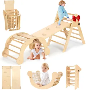 YOLEO 7-in-1 Pikler Triangle Set, Montessori Toddler Climbing Toys Indoor,Easy-Fold Wooden Climbing Toys for Toddlers 1-3 Inside,Fun Pickler climbing Set and Indoor Playground Jungle Gyms for Toddlers