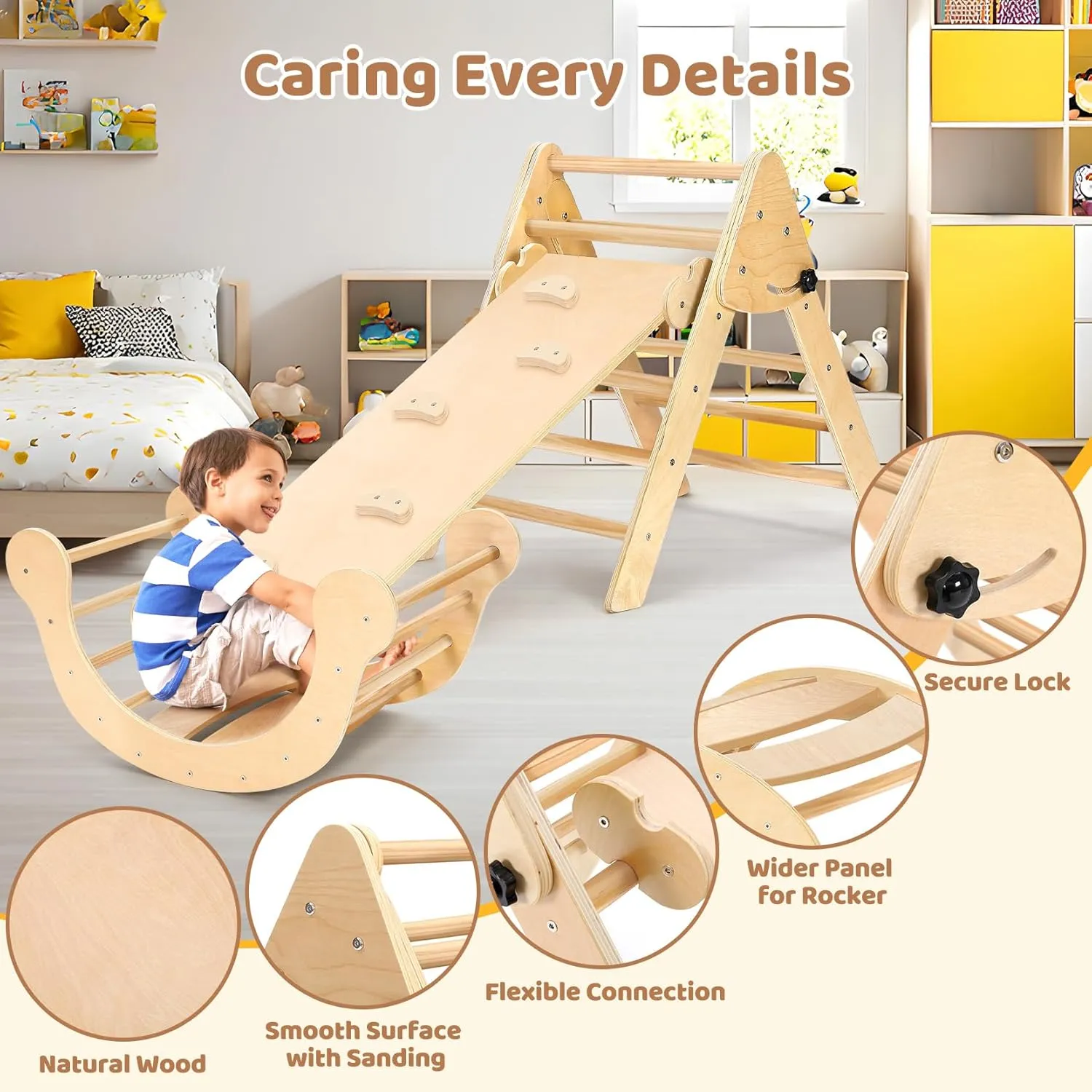 YOLEO 7-in-1 Pikler Triangle Set, Montessori Toddler Climbing Toys Indoor,Easy-Fold Wooden Climbing Toys for Toddlers 1-3 Inside,Fun Pickler climbing Set and Indoor Playground Jungle Gyms for Toddlers