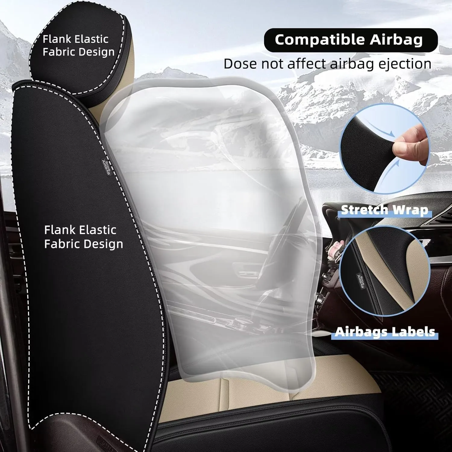 YORKNEIC 2 Front Car Seat Covers for Jeep Renegade 2015-2023 Faux Leather Waterproof Seat Covers Automotive Seat Protectors Cushions with Airbag Compatible(2 Front Seat,Black&Beige)