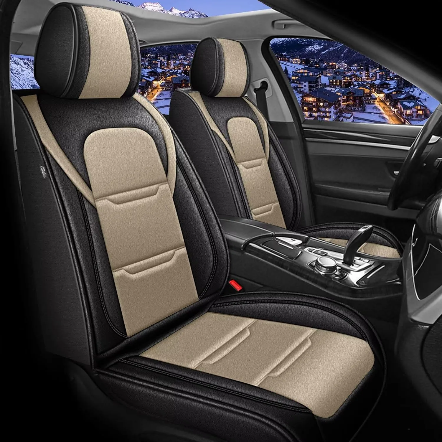 YORKNEIC 2 Front Car Seat Covers for Jeep Renegade 2015-2023 Faux Leather Waterproof Seat Covers Automotive Seat Protectors Cushions with Airbag Compatible(2 Front Seat,Black&Beige)