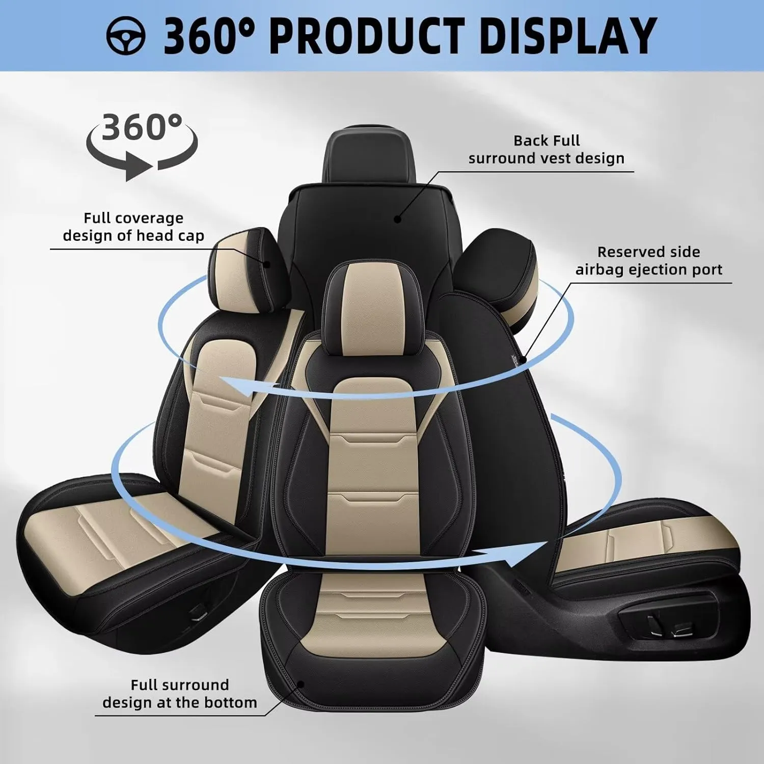 YORKNEIC 2 Front Car Seat Covers for Jeep Renegade 2015-2023 Faux Leather Waterproof Seat Covers Automotive Seat Protectors Cushions with Airbag Compatible(2 Front Seat,Black&Beige)