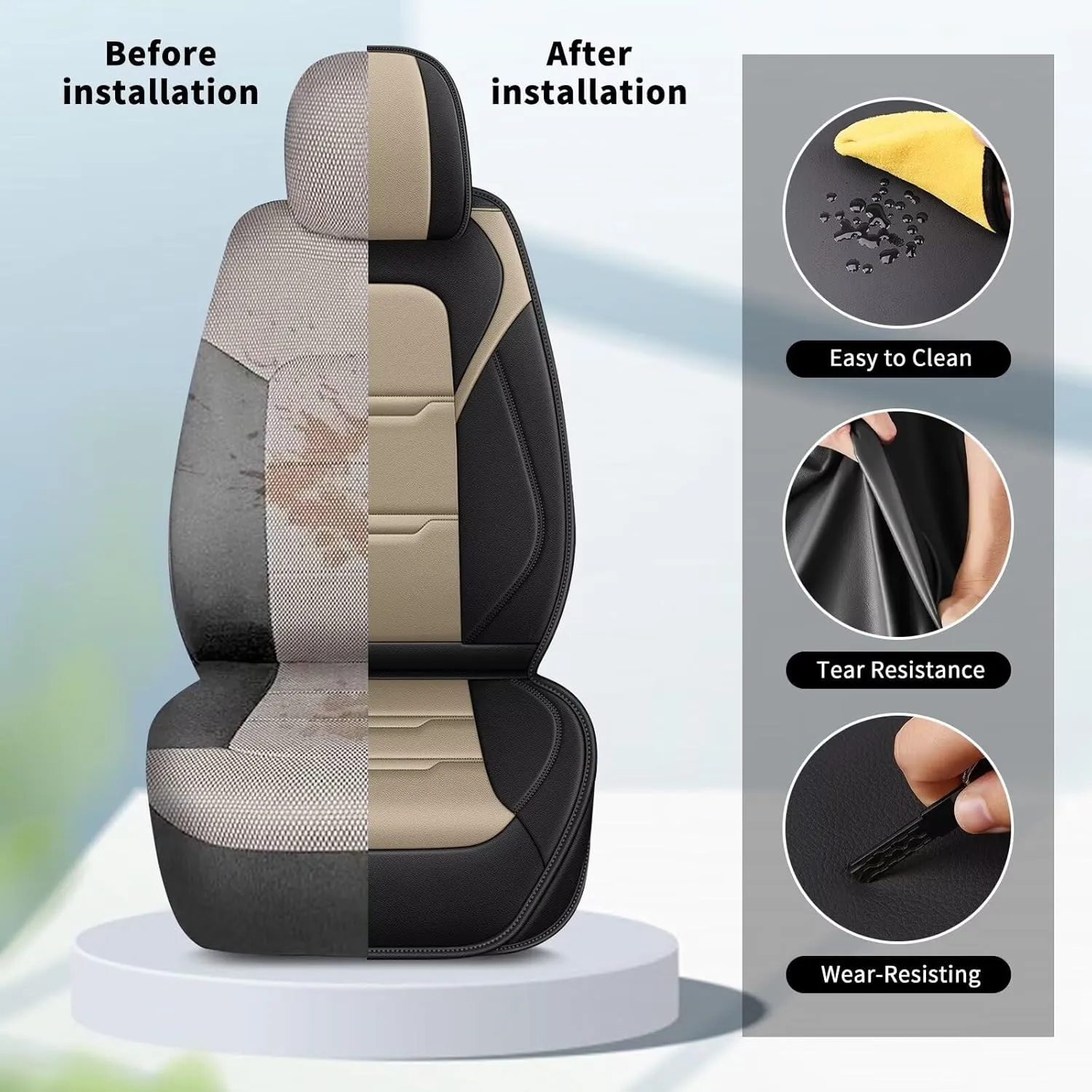 YORKNEIC 2 Front Car Seat Covers for Jeep Renegade 2015-2023 Faux Leather Waterproof Seat Covers Automotive Seat Protectors Cushions with Airbag Compatible(2 Front Seat,Black&Beige)
