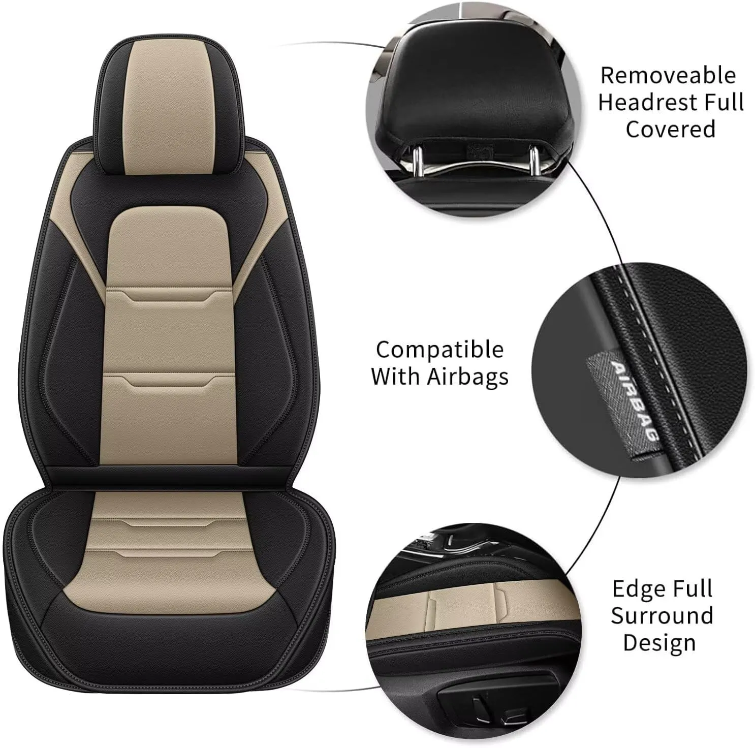 YORKNEIC 2 Front Car Seat Covers for Jeep Renegade 2015-2023 Faux Leather Waterproof Seat Covers Automotive Seat Protectors Cushions with Airbag Compatible(2 Front Seat,Black&Beige)