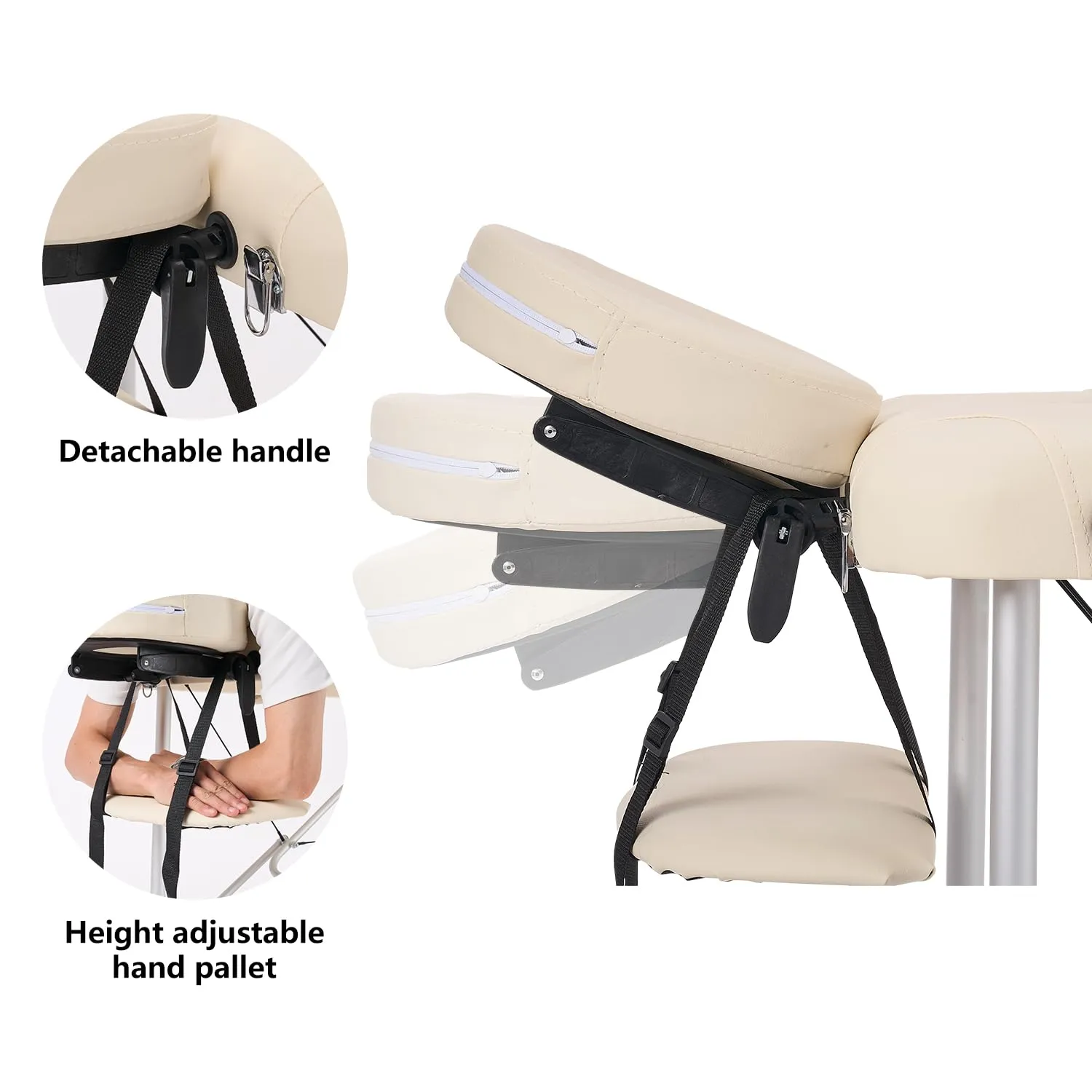 YOUNIKE Portable Massage Table Professional Aluminum Alloy 3 Folding with Backrest Lightweight Height Adjustable Lash Bed Facial Spa Beauty Salon Tattoo Home Fully Accessories White