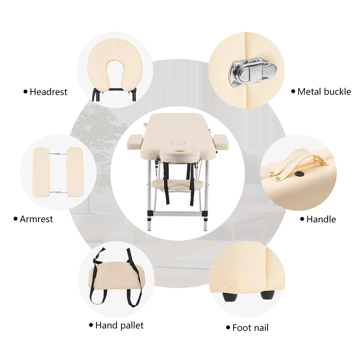 YOUNIKE Portable Massage Table Professional Aluminum Alloy 3 Folding with Backrest Lightweight Height Adjustable Lash Bed Facial Spa Beauty Salon Tattoo Home Fully Accessories White