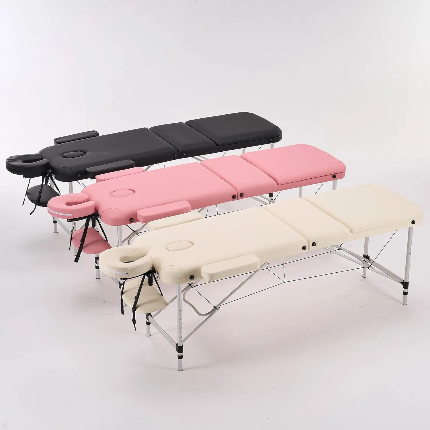 YOUNIKE Portable Massage Table Professional Aluminum Alloy 3 Folding with Backrest Lightweight Height Adjustable Lash Bed Facial Spa Beauty Salon Tattoo Home Fully Accessories White