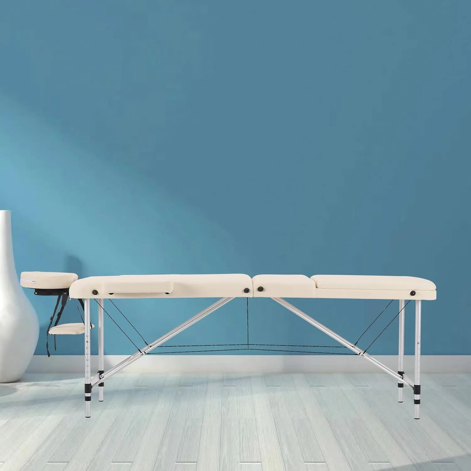 YOUNIKE Portable Massage Table Professional Aluminum Alloy 3 Folding with Backrest Lightweight Height Adjustable Lash Bed Facial Spa Beauty Salon Tattoo Home Fully Accessories White
