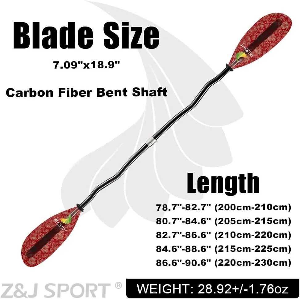 Z&J SPORT Kayak Paddle with Bag, Carbon Shaft Kayaking Paddle and Fiberglass Blade, Recreational Touring Kayak Paddle for Dynamic Kayaking in Ocean, River, Lake