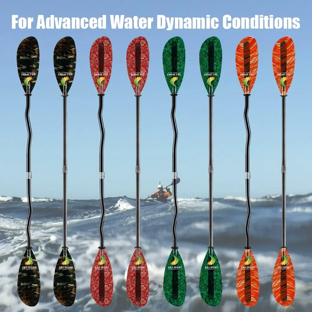 Z&J SPORT Kayak Paddle with Bag, Carbon Shaft Kayaking Paddle and Fiberglass Blade, Recreational Touring Kayak Paddle for Dynamic Kayaking in Ocean, River, Lake