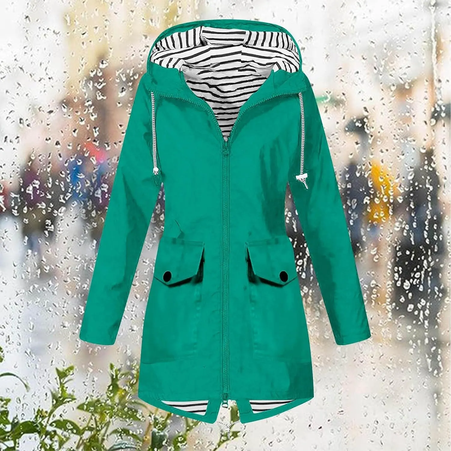 ZEFOTIM Raincoat for Women with Hood Waterproof Light Weight Casual Raincoat with Pockets Zip Up Hiking Jackets Clothes