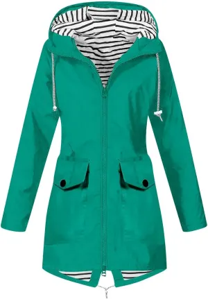 ZEFOTIM Raincoat for Women with Hood Waterproof Light Weight Casual Raincoat with Pockets Zip Up Hiking Jackets Clothes