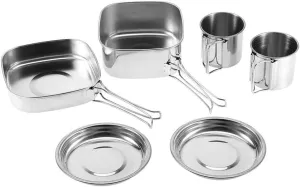 ZJchao Cookware Set, Kitchen Utensils Set Stainless Steel with 6Pcs Pots and Pans for Outdoor Camping