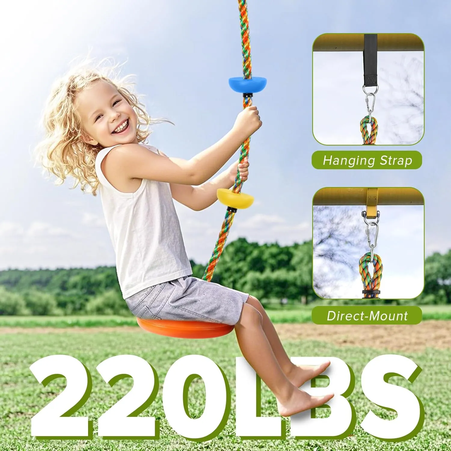 ZNCMRR Tree Swing Climbing Rope, Heavy Duty Swings Seat Replacement for Kids Disc Rope Climbing Swings Seat for Tree Indoor Outdoor Playground Swing Set Accessories(Orange)