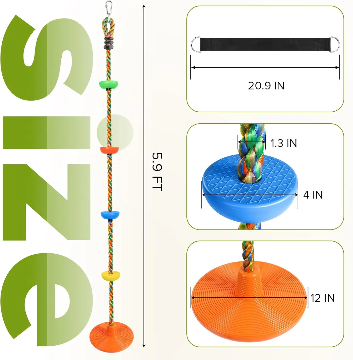 ZNCMRR Tree Swing Climbing Rope, Heavy Duty Swings Seat Replacement for Kids Disc Rope Climbing Swings Seat for Tree Indoor Outdoor Playground Swing Set Accessories(Orange)