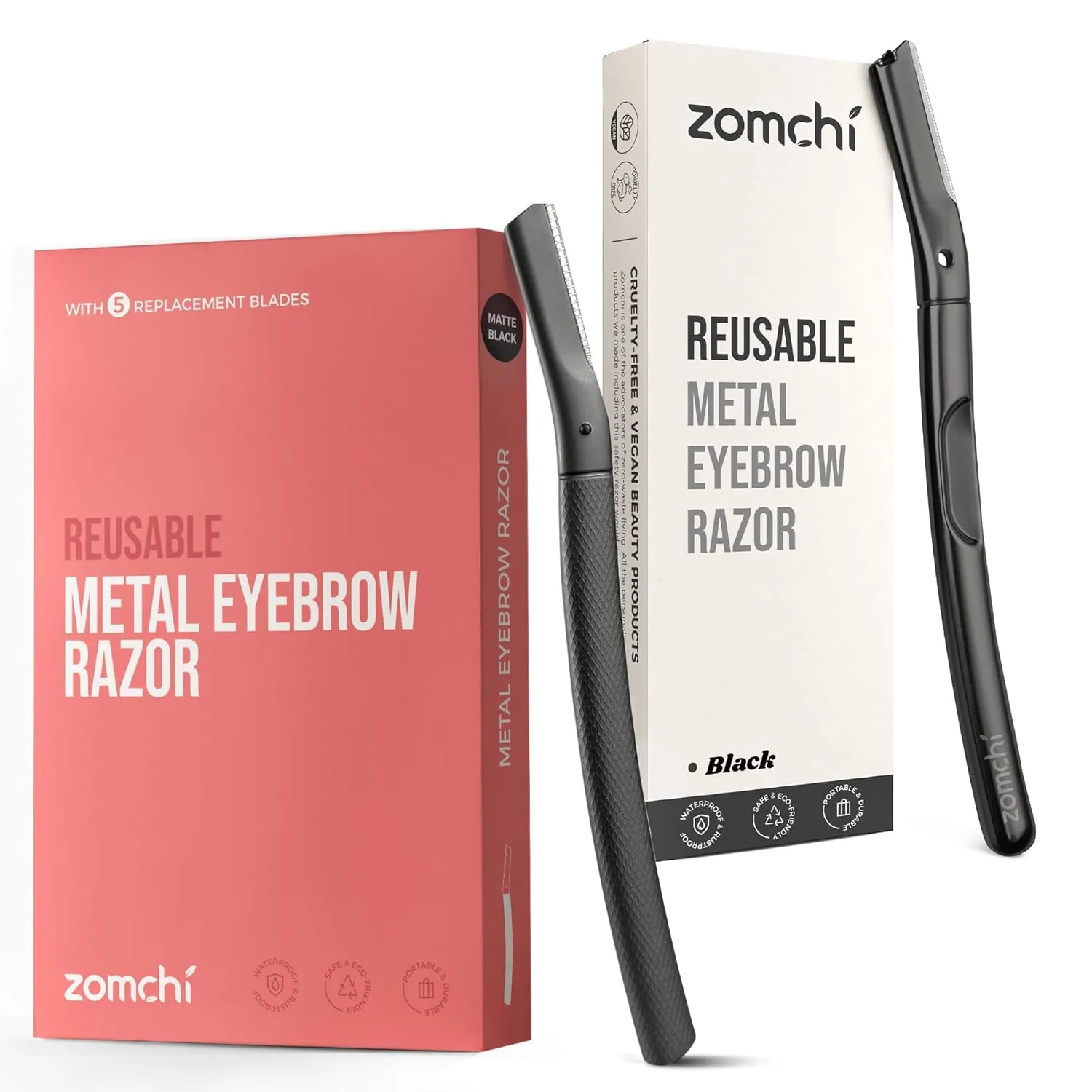 ZOMCHI Eyebrow Razor with 6pcs Blades and Dermaplaning Razor with 11pcs Blades (Black)
