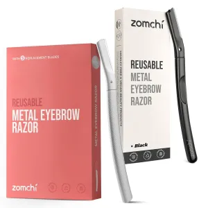 ZOMCHI Eyebrow Razor with 6pcs Blades and Dermaplaning Razor with 11pcs Blades (Silver Black)